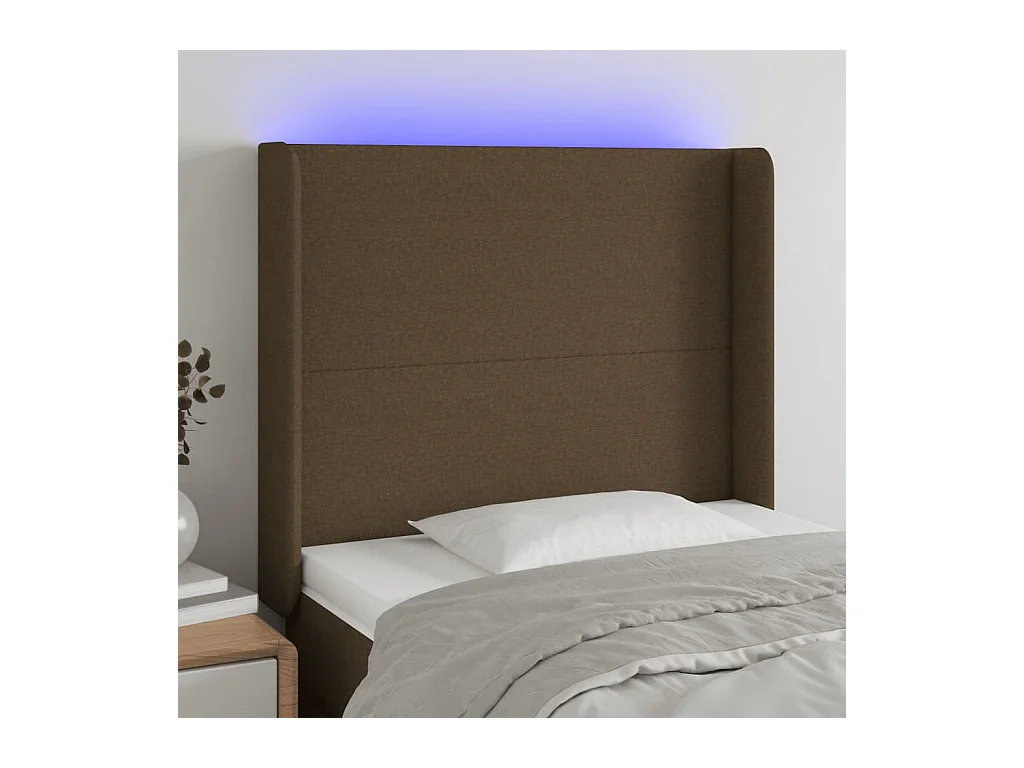 Tête de lit à LED Marron foncé 93x16x118/128 cm Tissu