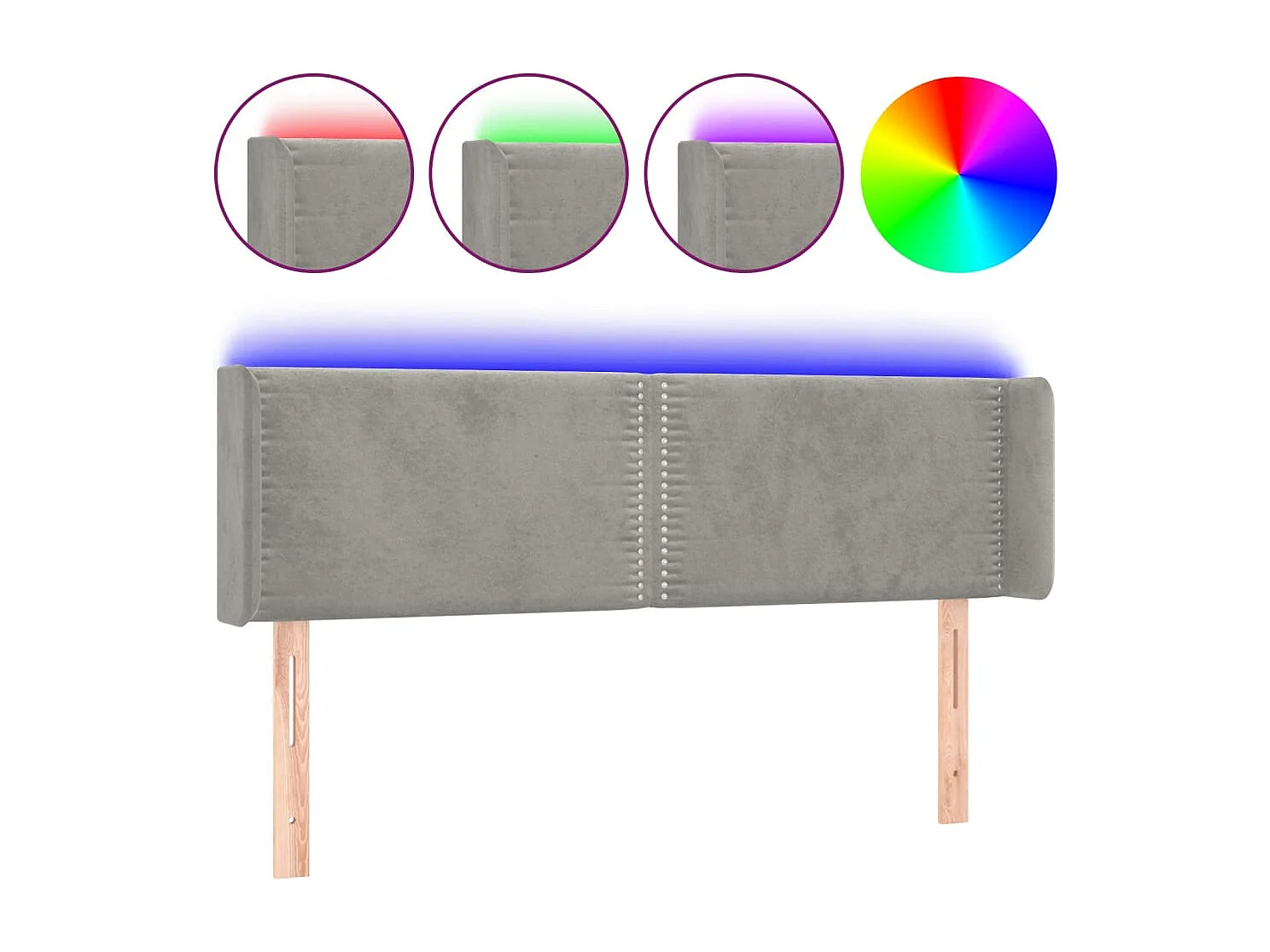 LED-Kopfteil Hellgrau 147x16x78/88 cm Samt