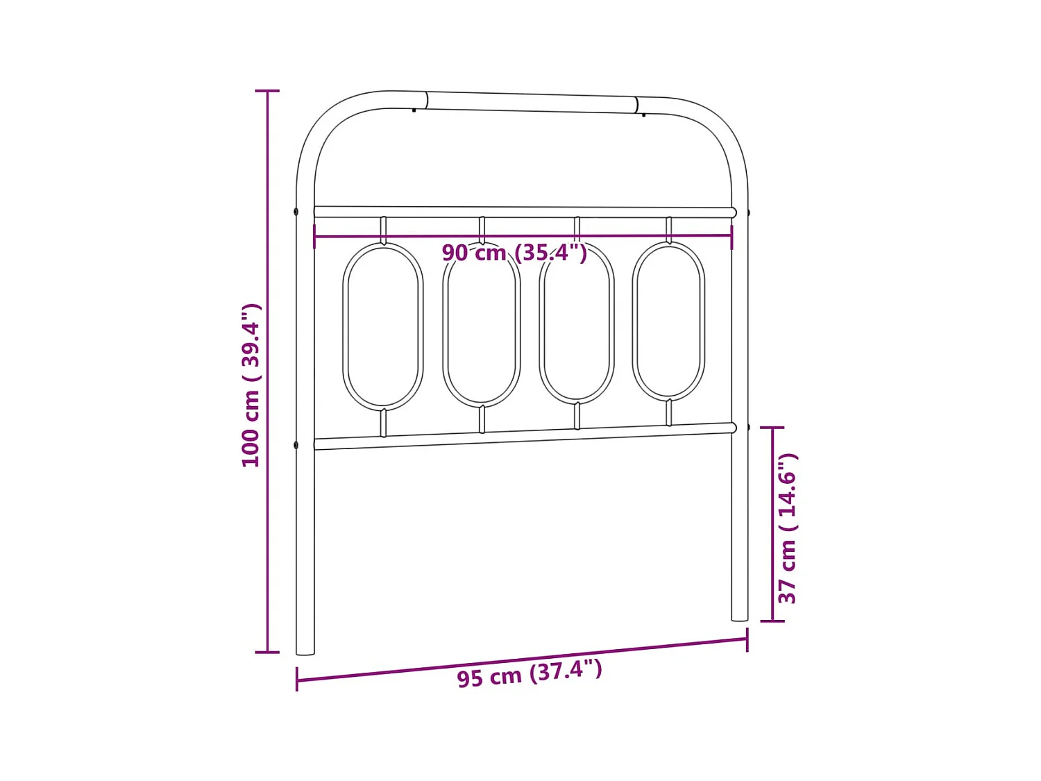 Zwart metalen hoofdbord 90 cm