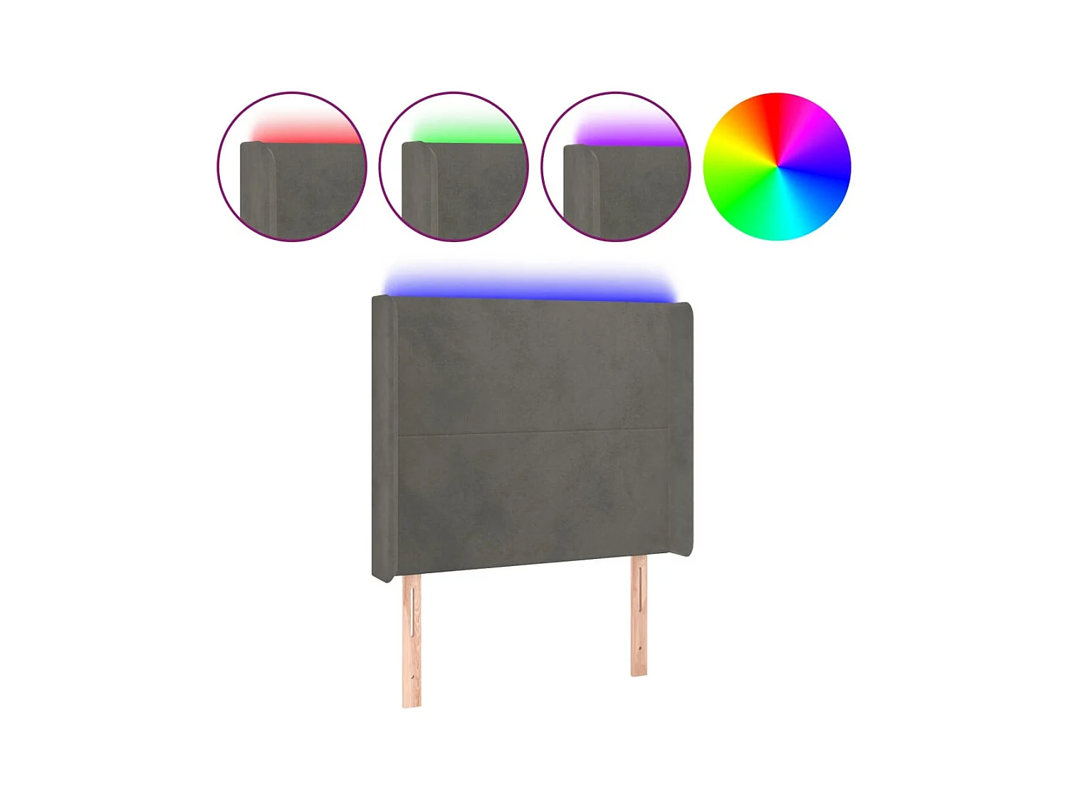 Testiera LED Grigio Scuro 83x16x118/128 cm Velluto