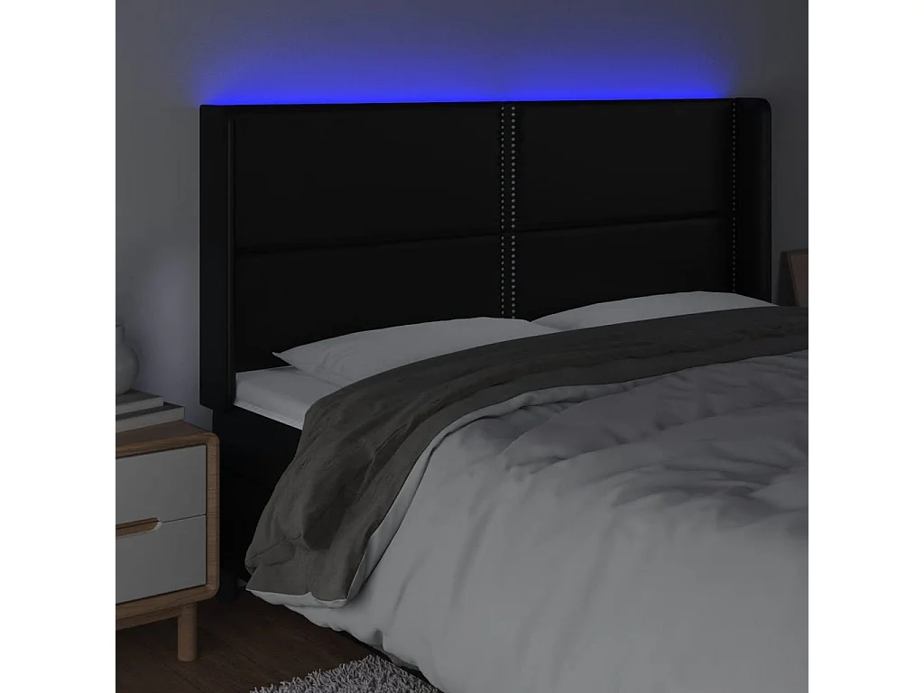 Testiera LED Nera 203x16x118/128 cm Similpelle
