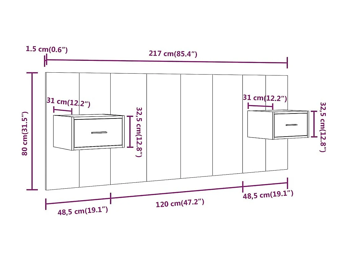 Cabecera de madera de ingeniería gris Sonoma con gabinetes