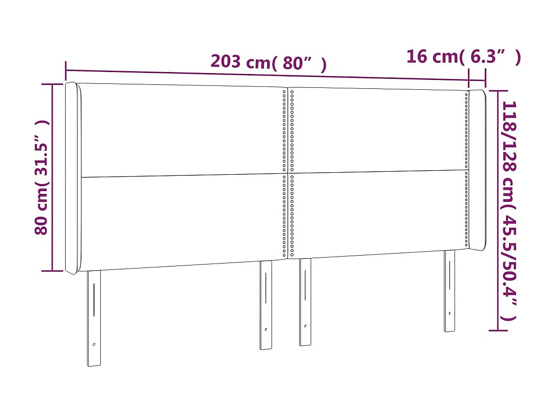 Hoofdbord met vleugels Zwart 203x16x118/128 cm Kunstleer