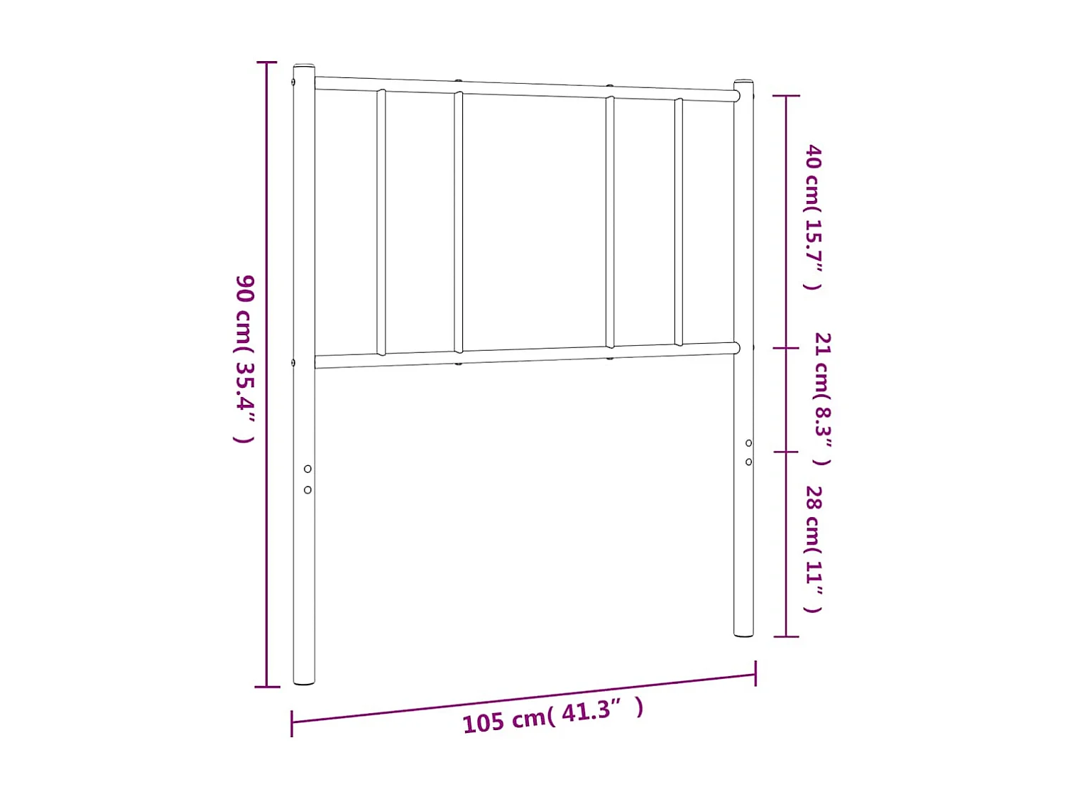 Schwarzes Metallkopfteil 100 cm