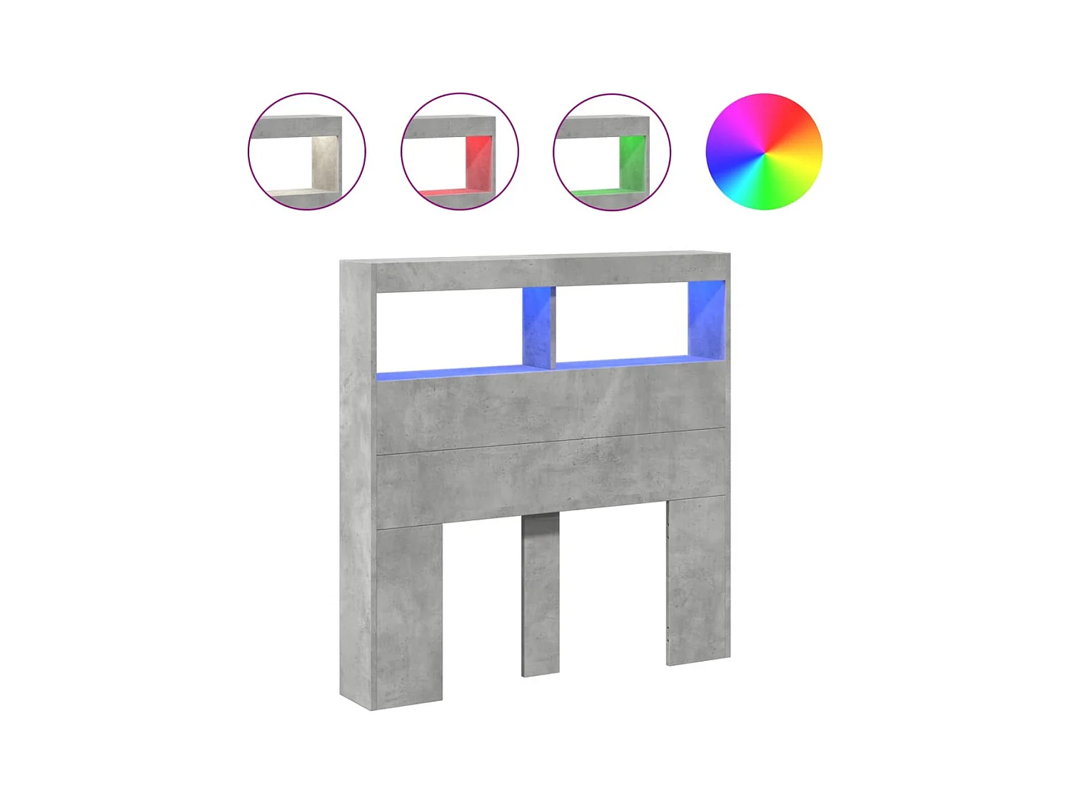 Betongrijs hoofdbord met LED's 100x17x102 cm