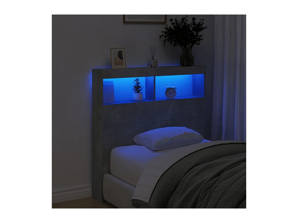 Betongrijs hoofdbord met LED's 100x17x102 cm