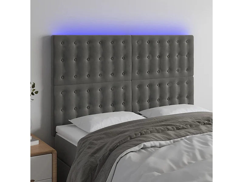 Tête de lit à LED Gris foncé 144x5x118/128 cm Velours