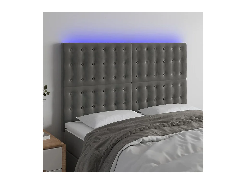 Tête de lit à LED Gris foncé 144x5x118/128 cm Velours