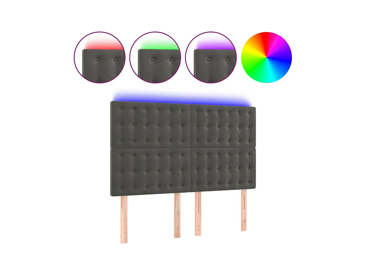 Tête de lit à LED Gris foncé 144x5x118/128 cm Velours