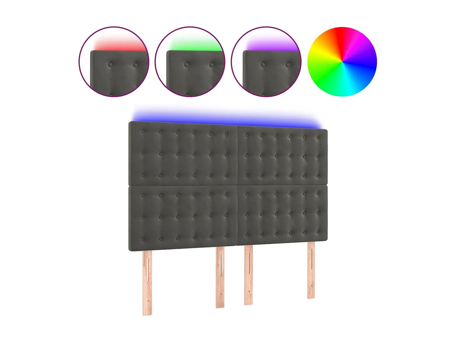 Testiera LED Grigio Scuro 144x5x118/128 cm Velluto