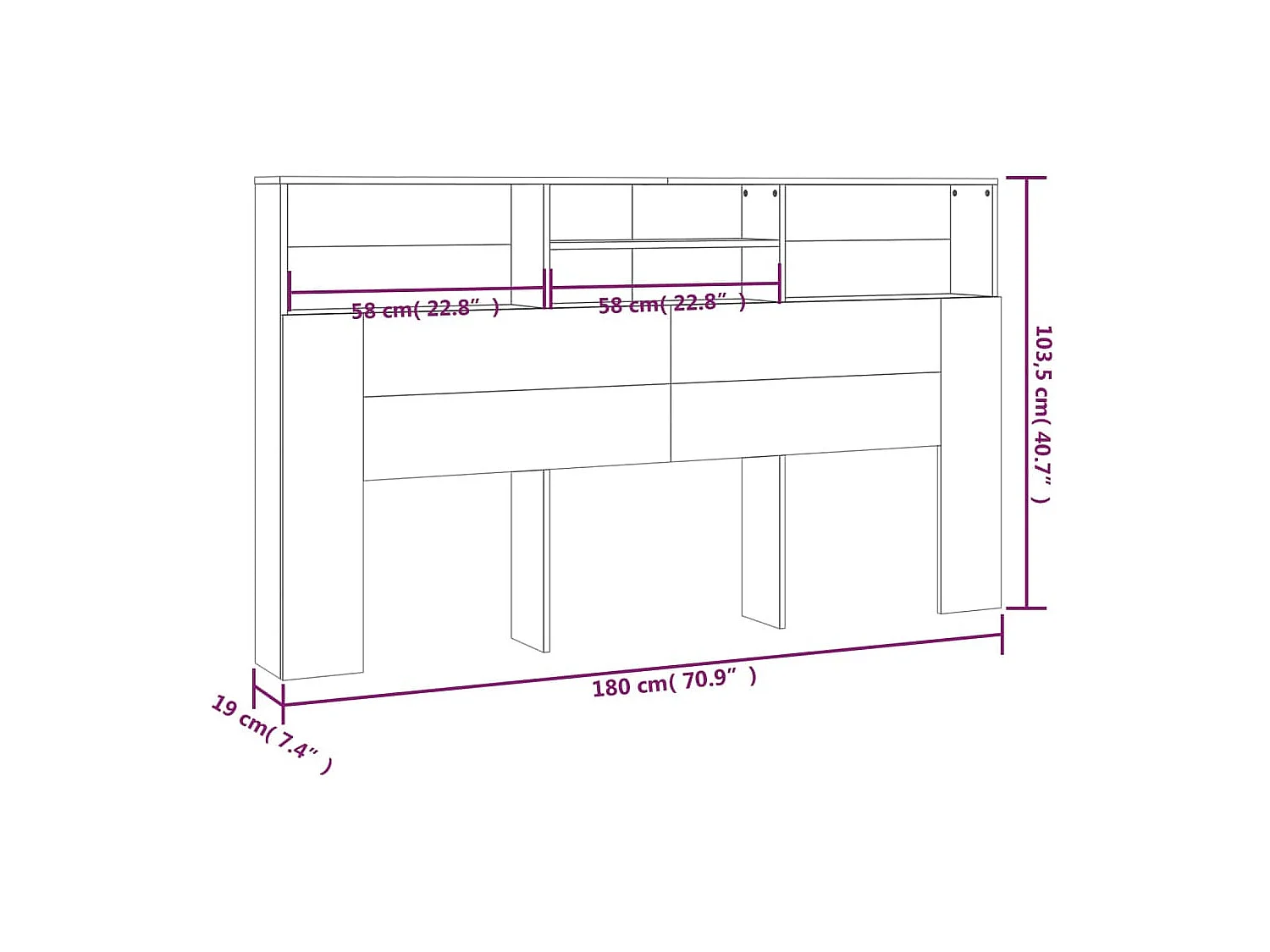 Cabecero mueble blanco brillo 180x19x103,5 cm