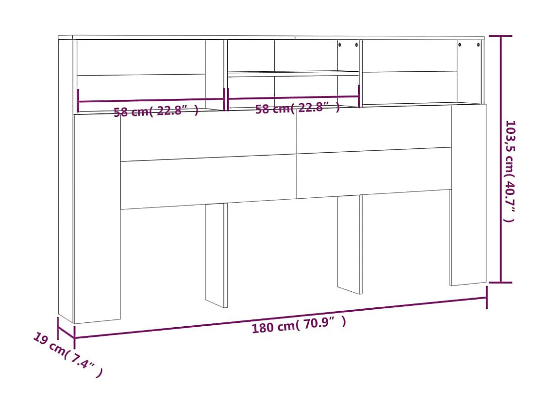 Cabecero mueble blanco brillo 180x19x103,5 cm