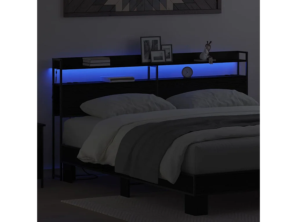 Tête de lit avec étagère Chêne noir 200 cm Bois d'ingénierie