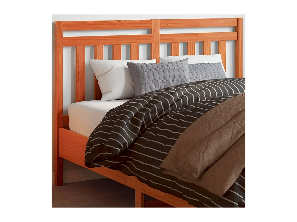 Testiera in legno massello di pino da 135 cm in cera marrone