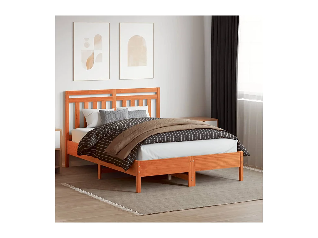 Testiera in legno massello di pino da 135 cm in cera marrone