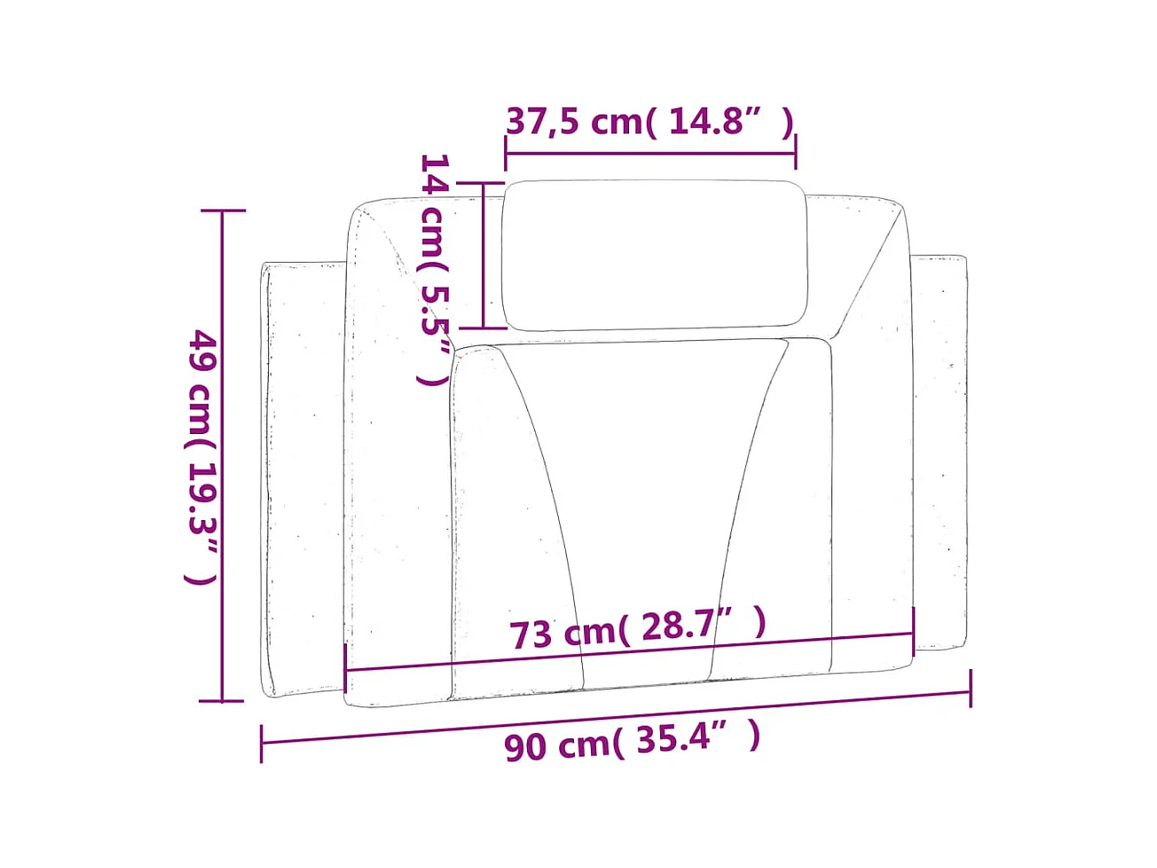Grijs hoofdbordkussen 90 cm kunstleer