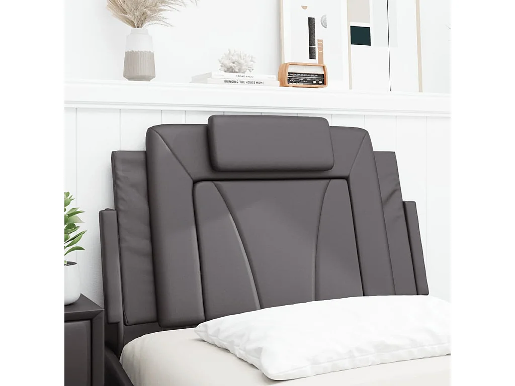 Coussin de tête de lit gris 90 cm similicuir