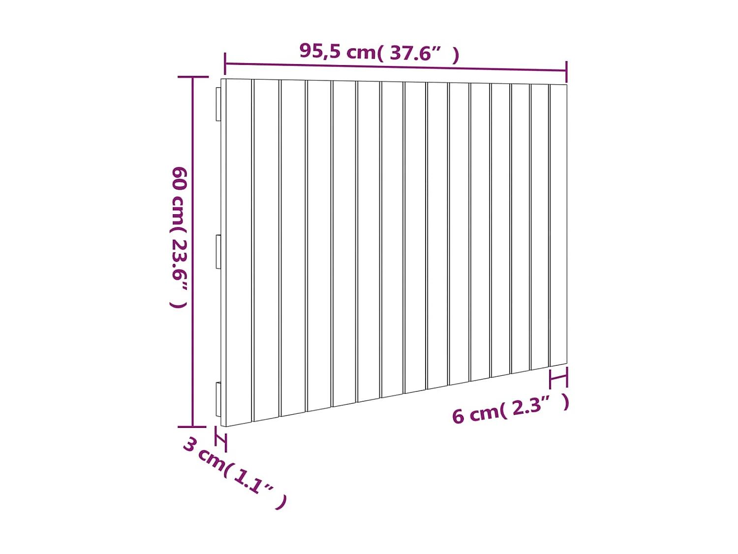 Testiera a muro Bianco 95,5x3x60 cm Legno massello di pino