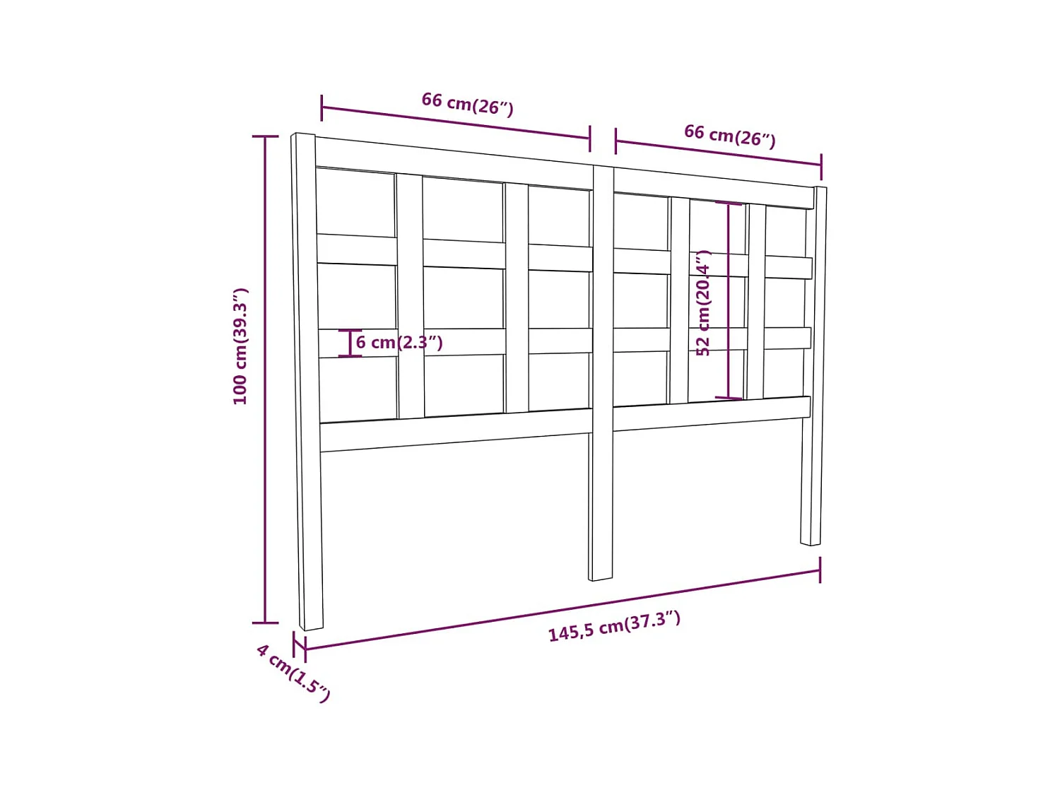 Zwart hoofdbord 145,5x4x100 cm Massief grenenhout