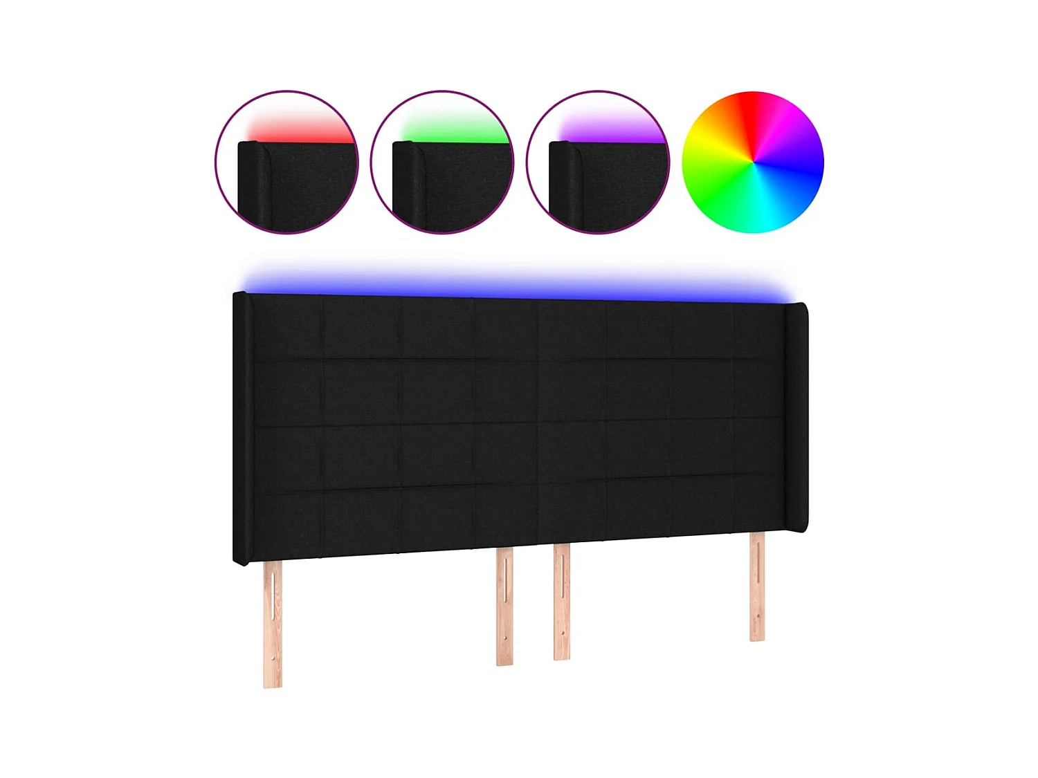 Testiera LED Nero 183x16x118/128 cm Tessuto