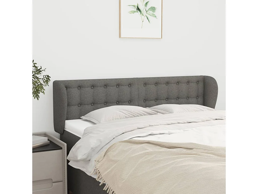Tête de lit avec oreilles Gris foncé 147x23x78/88 cm Tissu