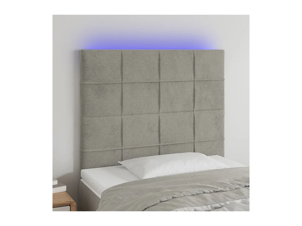 LED-Kopfteil Hellgrau 100x5x118/128 cm Samt