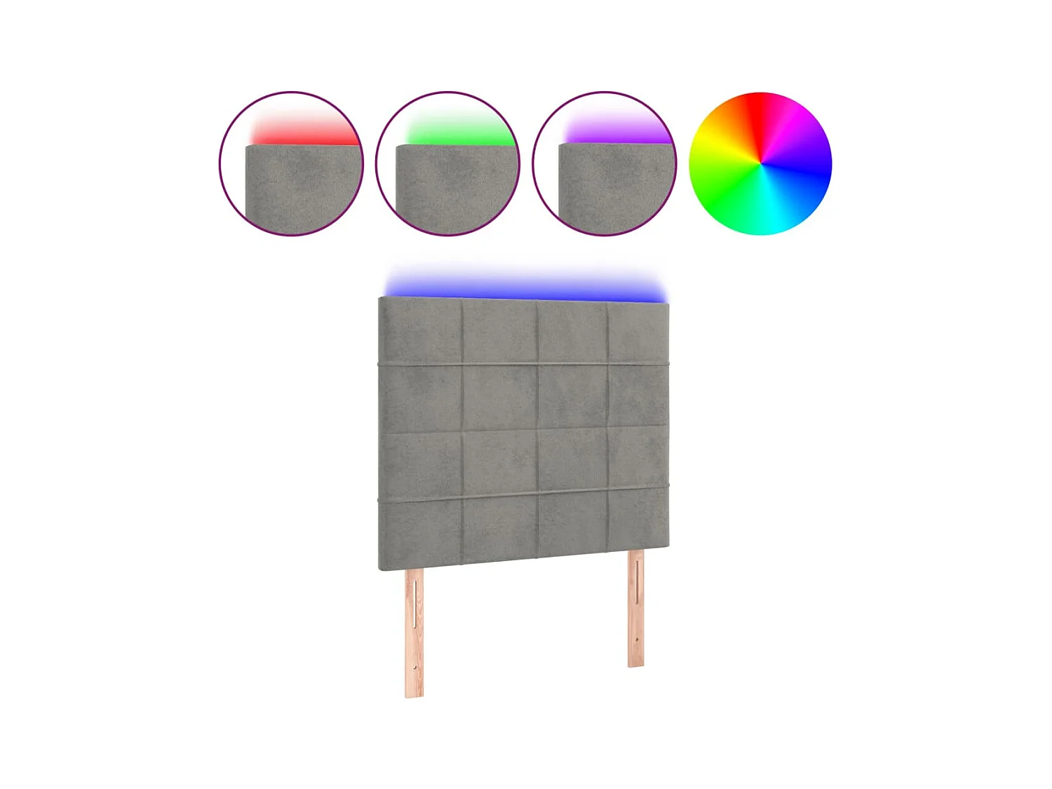 LED-Kopfteil Hellgrau 100x5x118/128 cm Samt