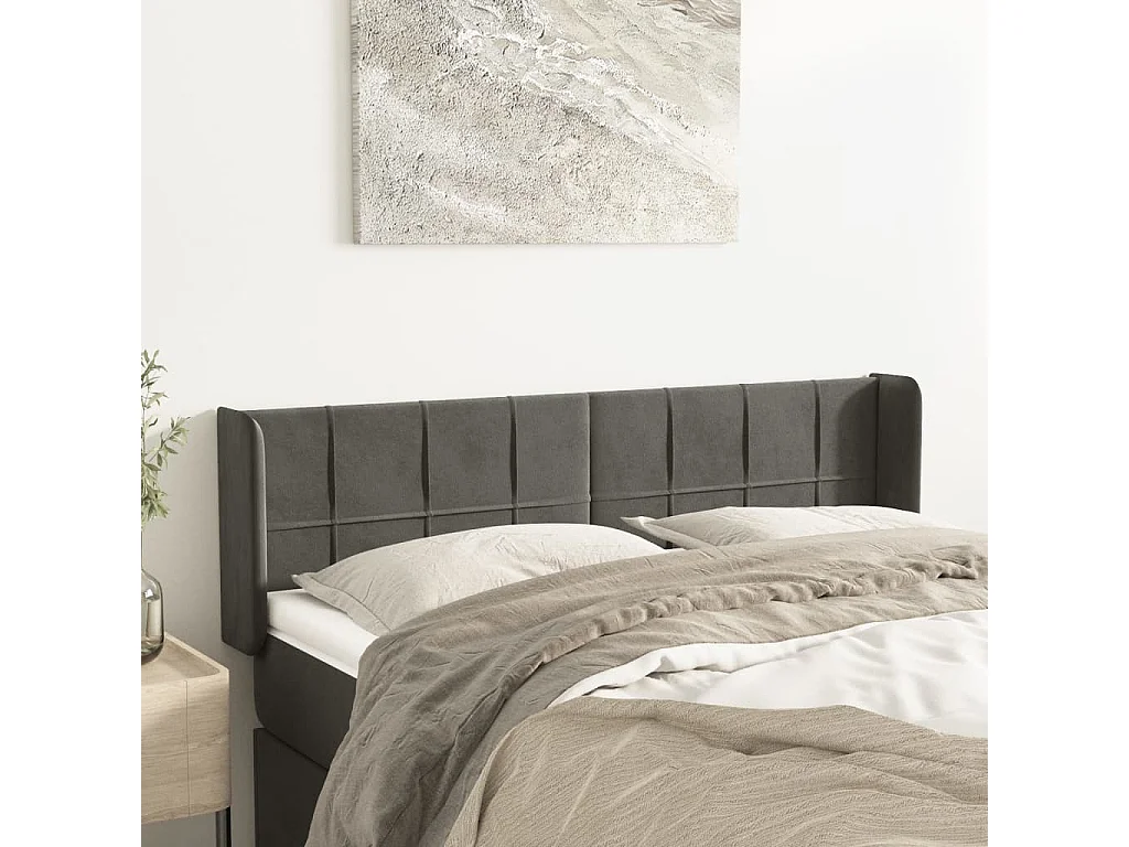Tête de lit avec oreilles Gris foncé 147x16x78/88 cm Velours