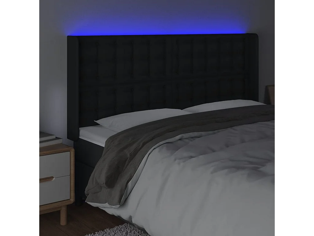 Cabecero LED Negro 163x16x118/128 cm Piel Sintética