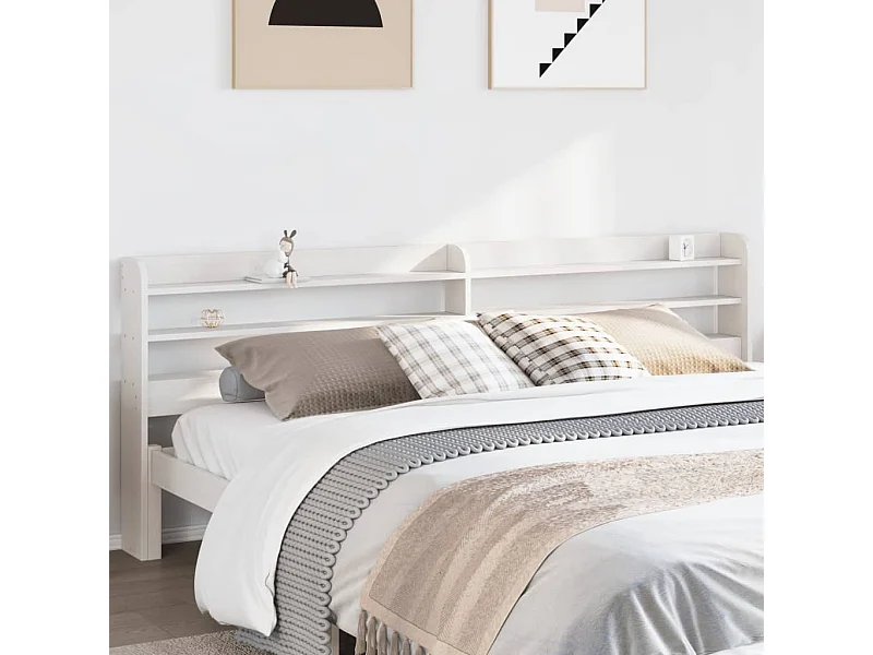 Cabecero blanco con estantes 180 cm madera maciza de pino