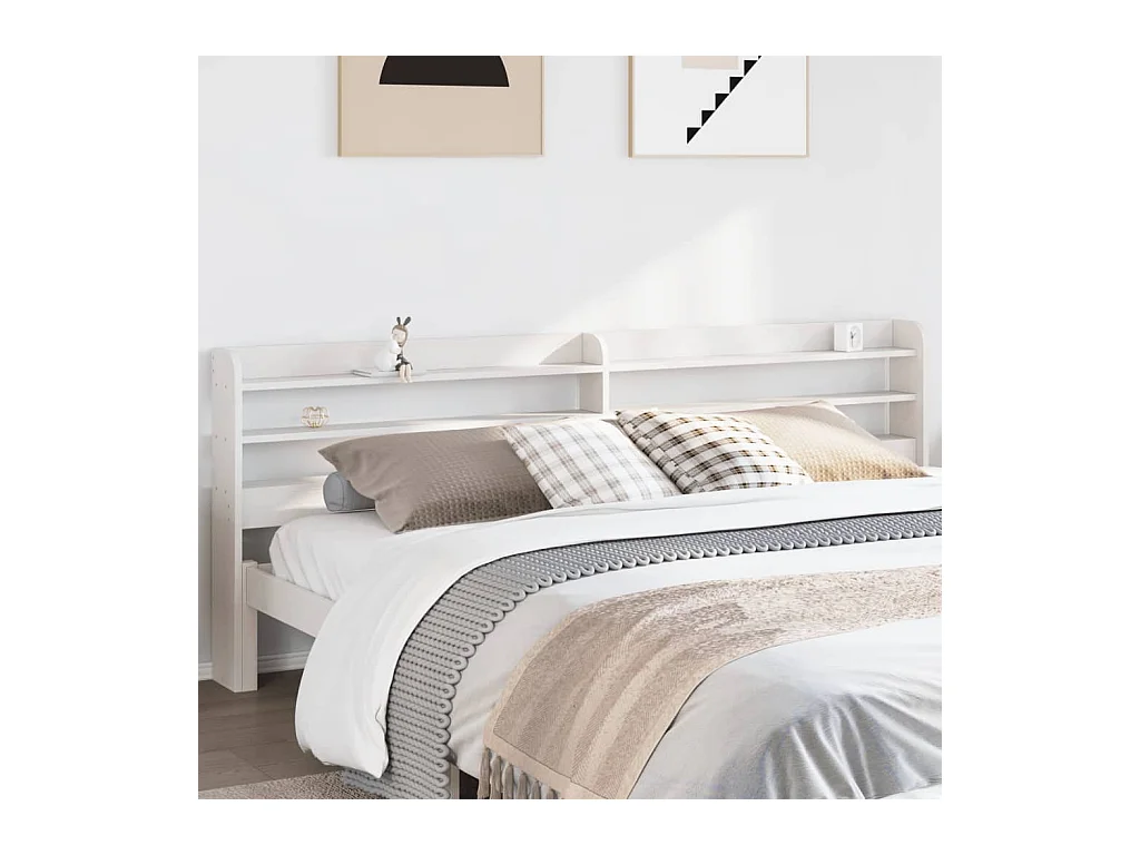 Cabecero blanco con estantes 180 cm madera maciza de pino