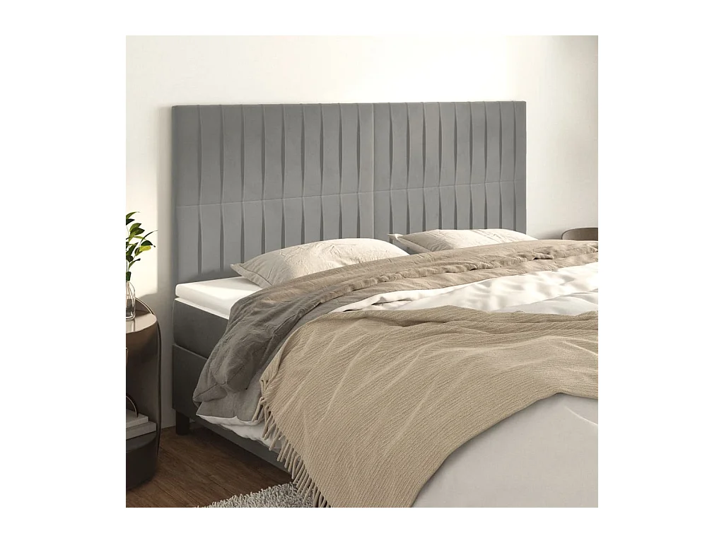 Testiere 4 pezzi Grigio chiaro 90x5x78/88 cm Velluto