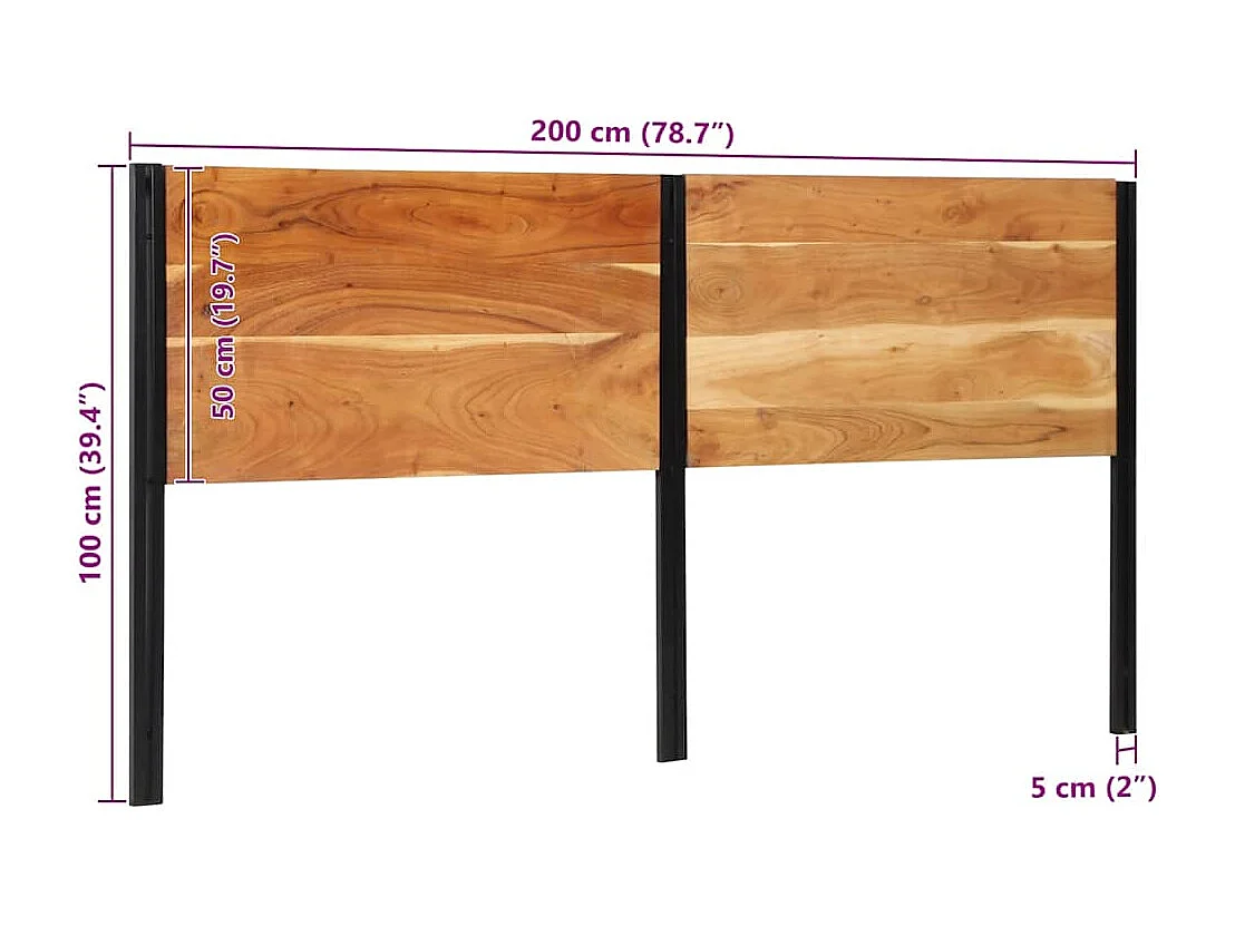 Testiera da 200 cm in legno massello di acacia e ferro