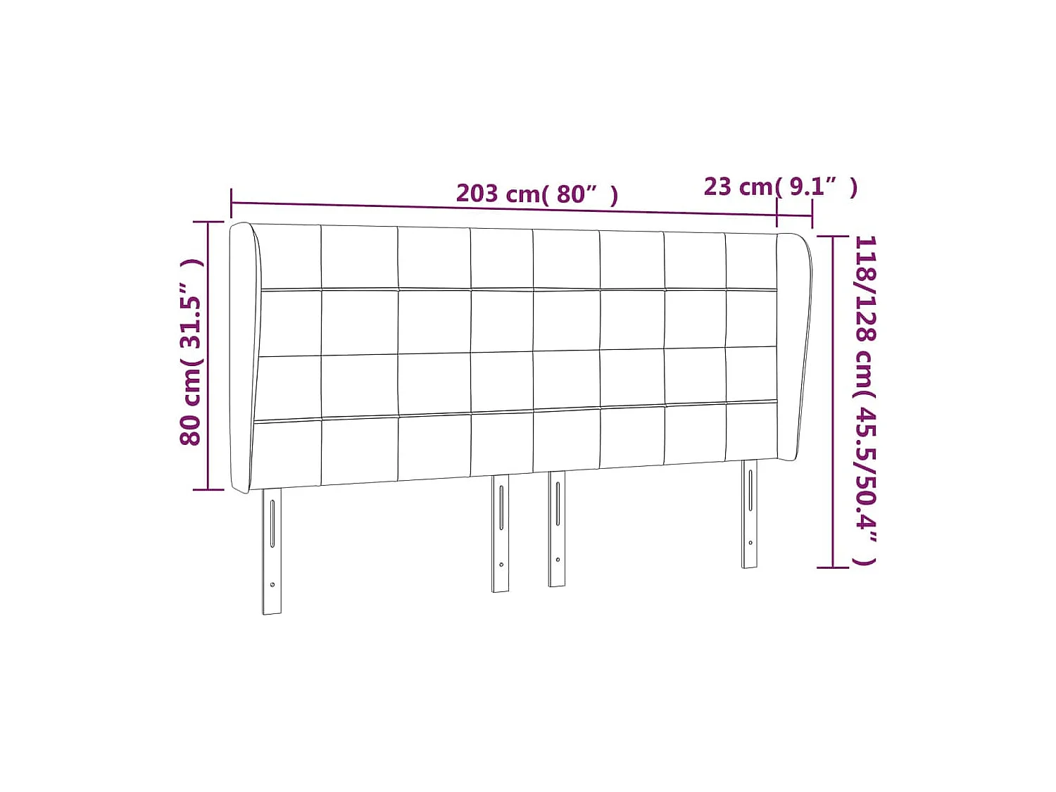 Hoofdbord met vleugels Zwart 203x23x118/128 cm Fluweel