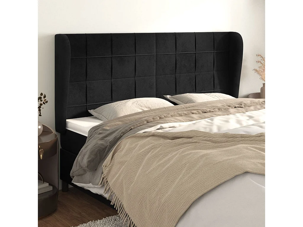 Tête de lit avec oreilles Noir 203x23x118/128 cm Velours