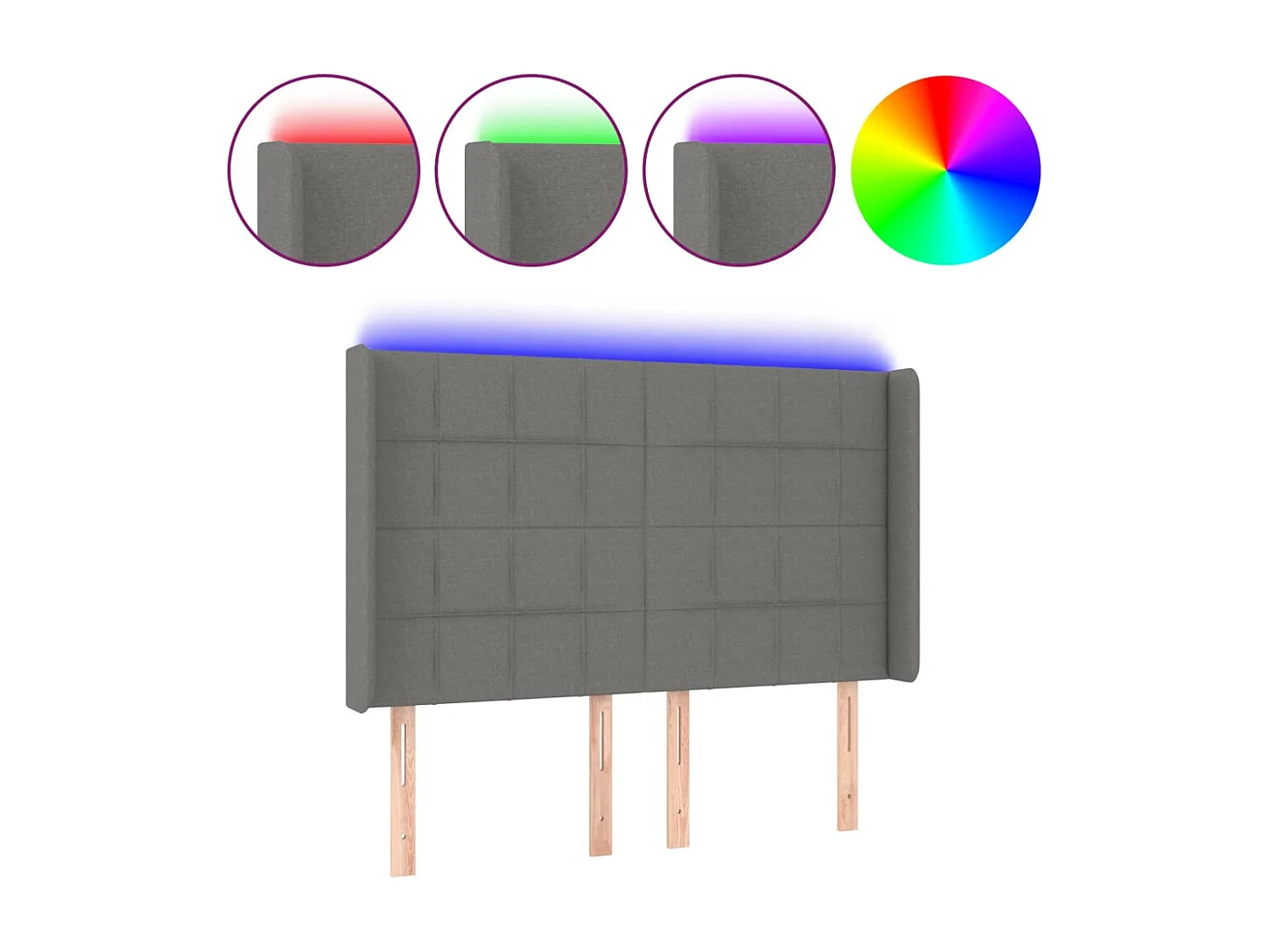 Testiera LED Grigio scuro 147x16x118/128 cm Tessuto