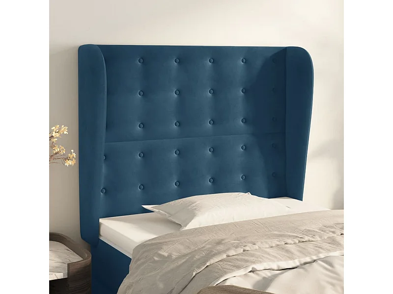 Tête de lit avec oreilles Bleu foncé 83x23x118/128 cm Velours