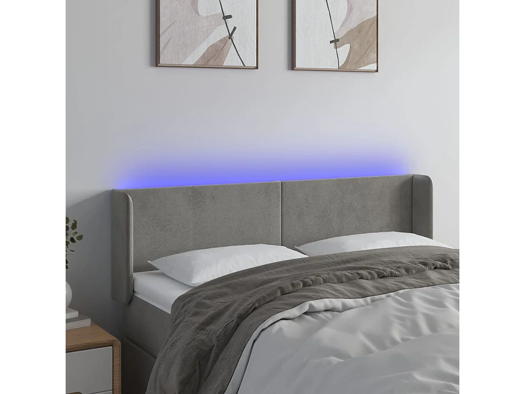 Testiera LED Grigio Chiaro 147x16x78/88 cm Velluto
