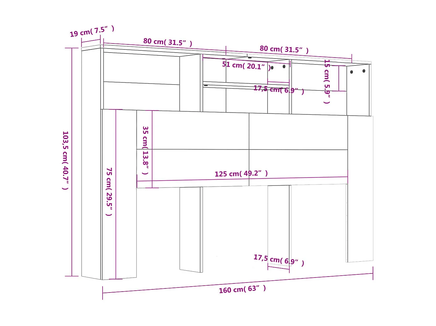 Cabecero blanco mueble 160x19x103,5 cm