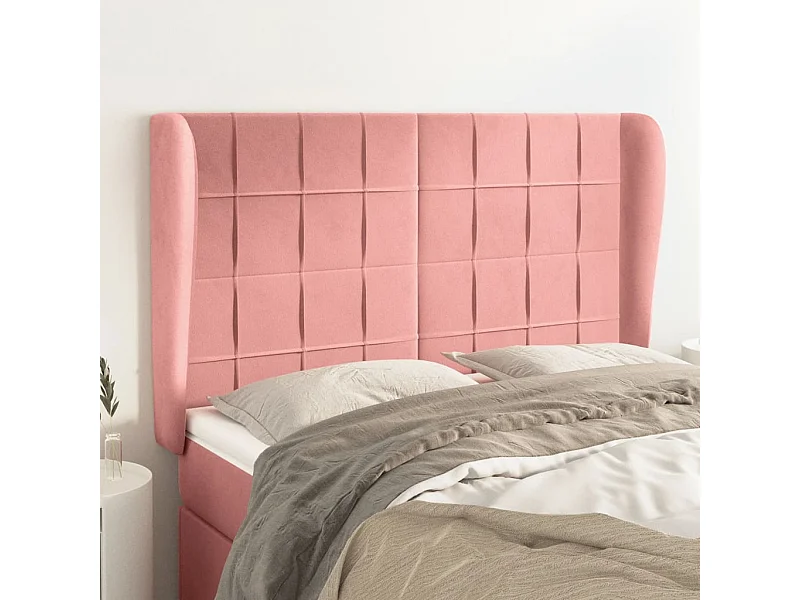 Tête de lit avec oreilles Rose 147x23x118/128 cm Velours