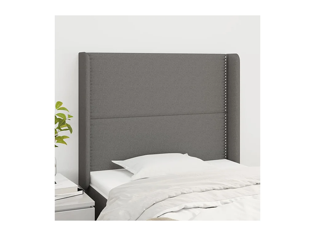 Tête de lit avec oreilles Gris foncé 103x16x118/128 cm Tissu