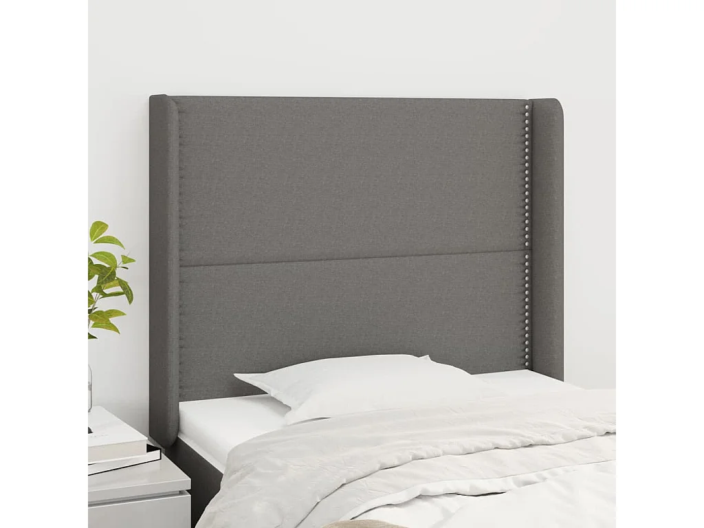 Tête de lit avec oreilles Gris foncé 103x16x118/128 cm Tissu