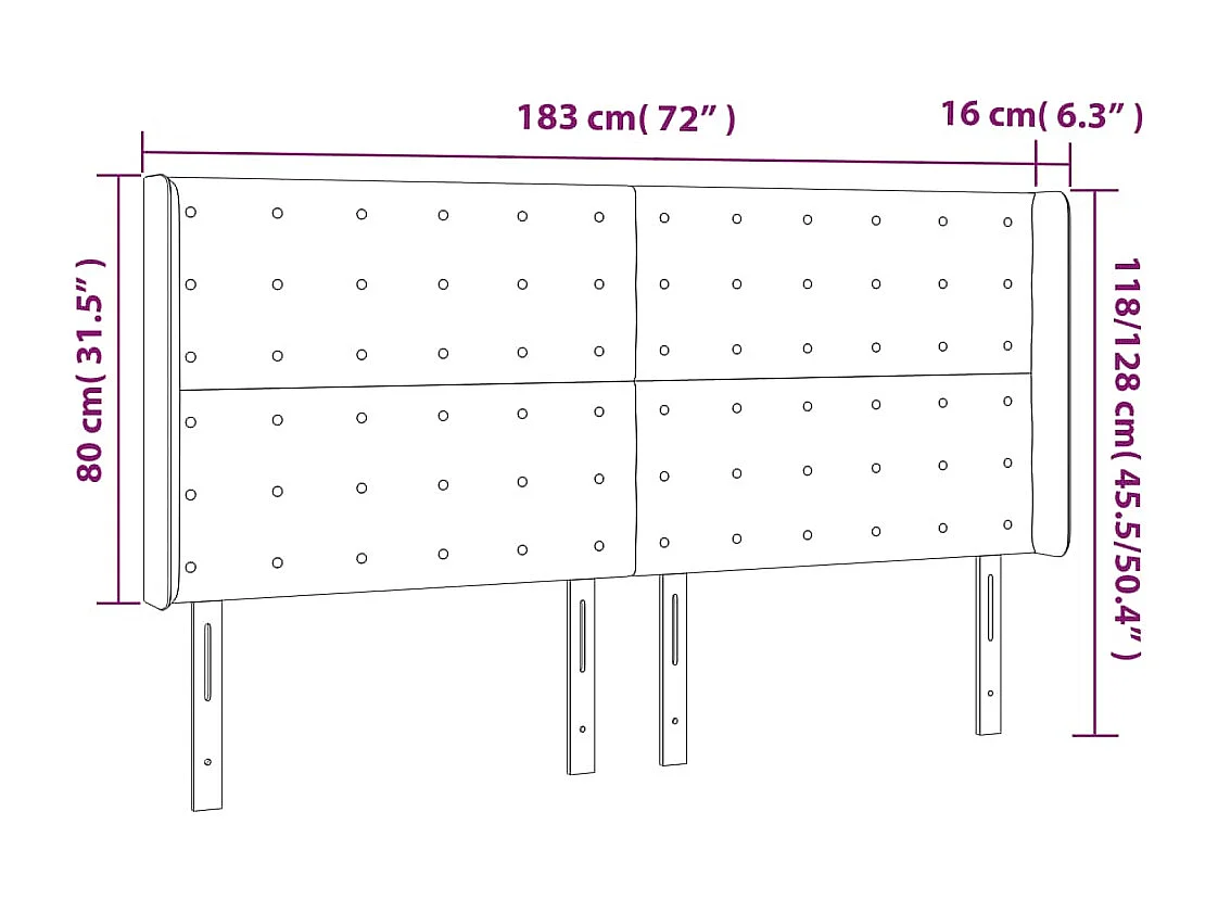 Hoofdbord met vleugels Blauw 183x16x118/128 cm Stof