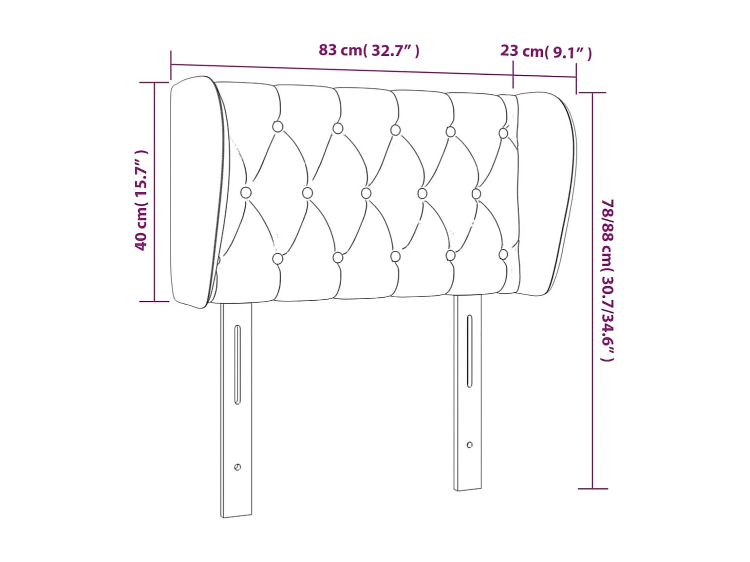 Kopfteil mit Ohren Rose 83x23x78/88 cm Samt