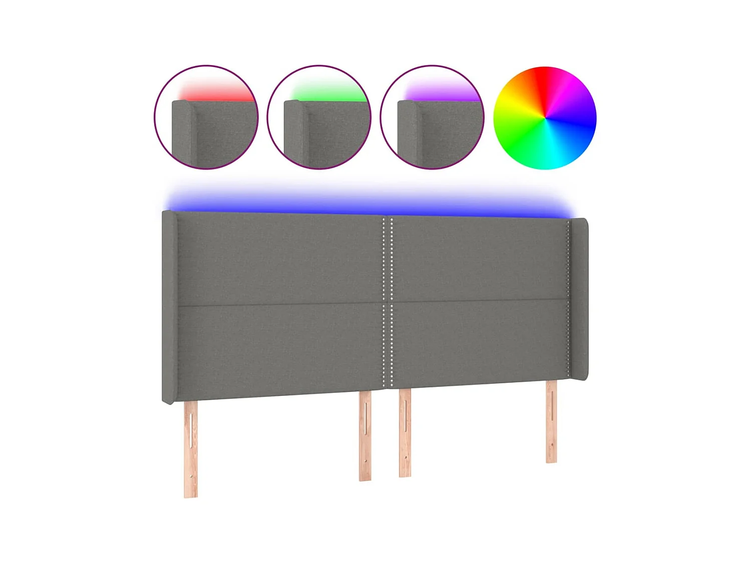 Tête de lit à LED Gris foncé 203x16x118/128 cm Tissu