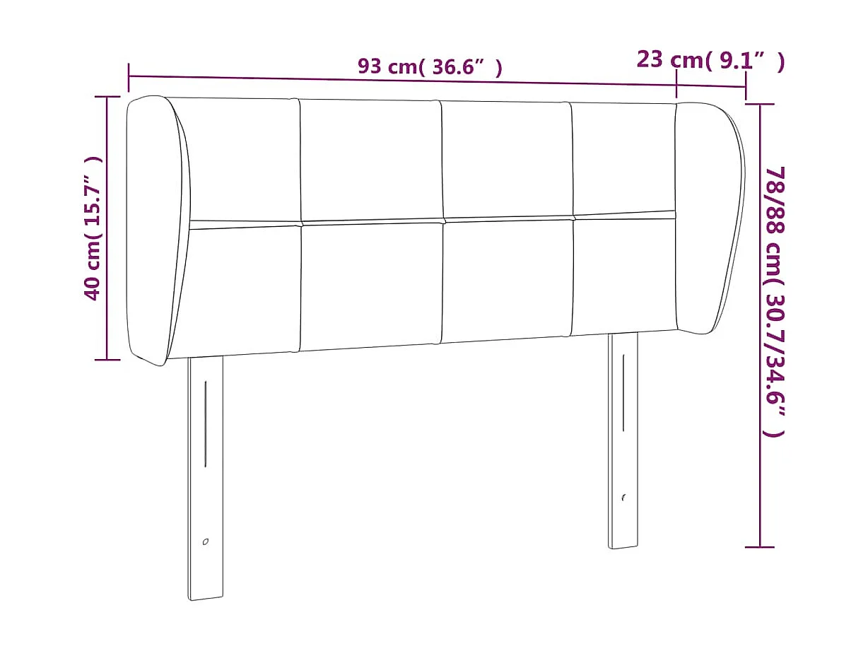 Hoofdbord met vleugels Donkergrijs 93x23x78/88 cm Fluweel