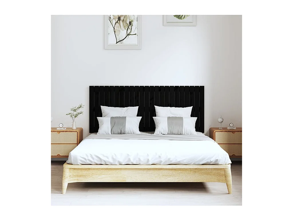 Zwart wandhoofdbord 147x3x60 cm Massief grenenhout