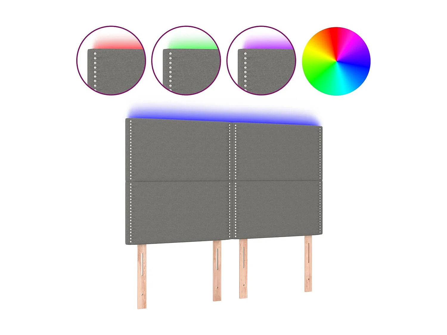 Testiera LED Grigio scuro 144x5x118/128 cm Tessuto