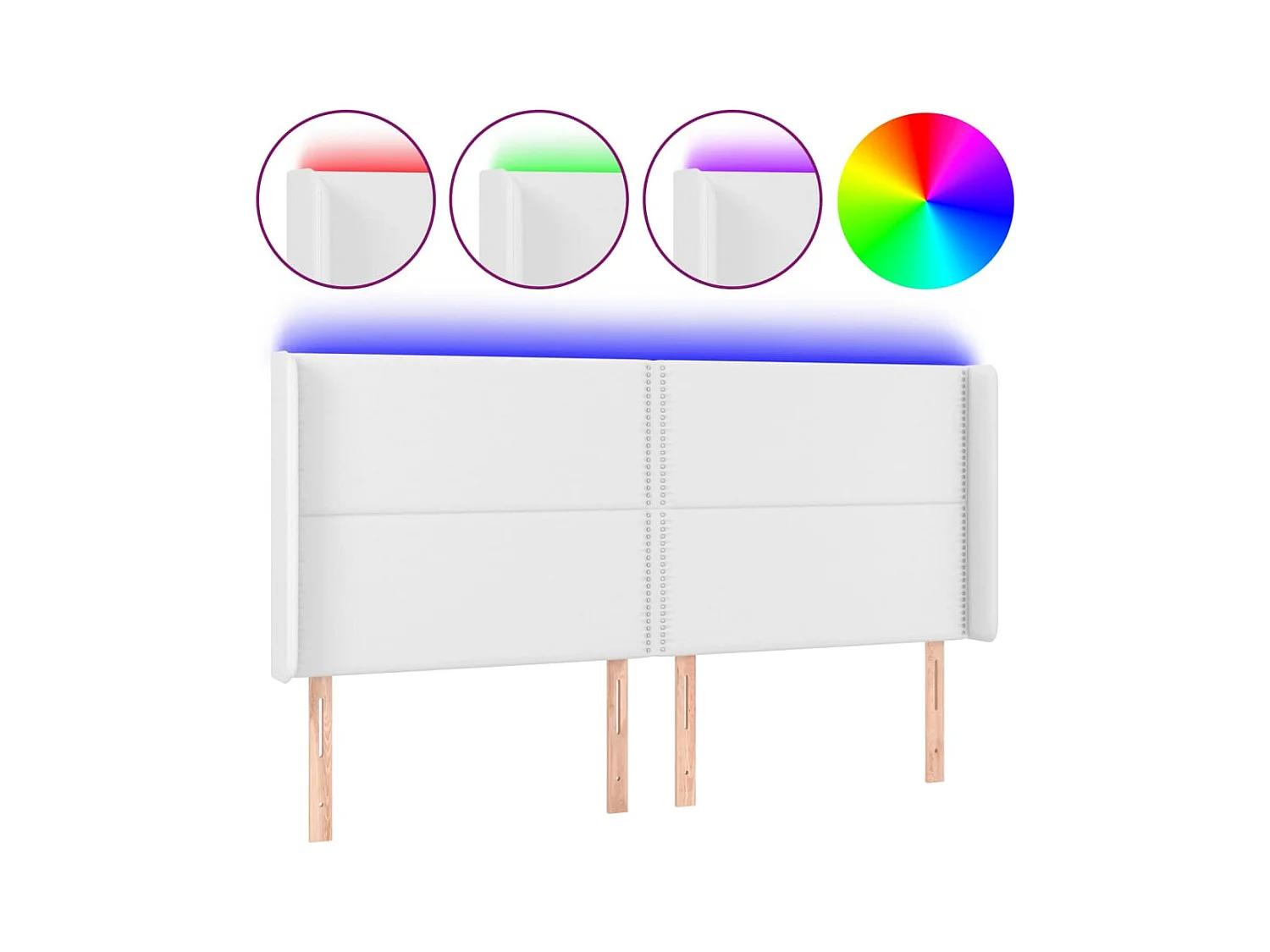 Cabecero LED Blanco 203x16x118/128 cm Piel Sintética