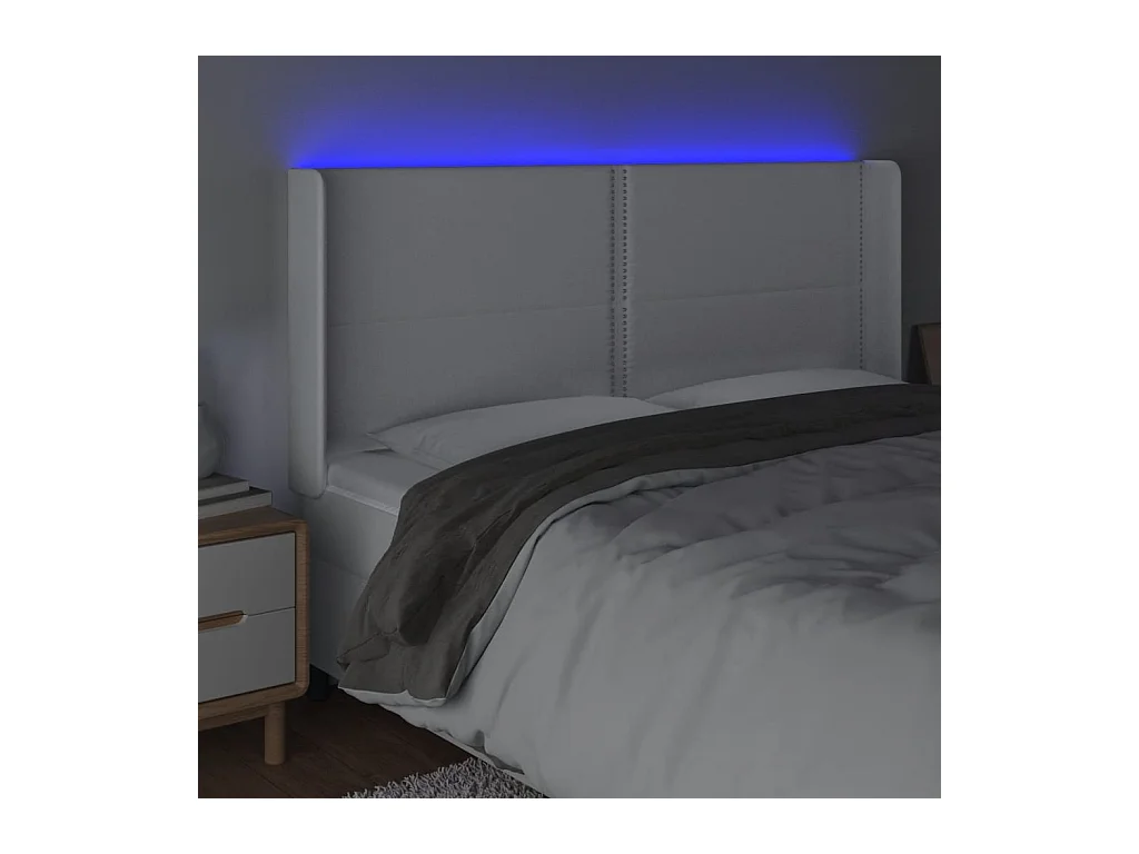 Cabecero LED Blanco 203x16x118/128 cm Piel Sintética